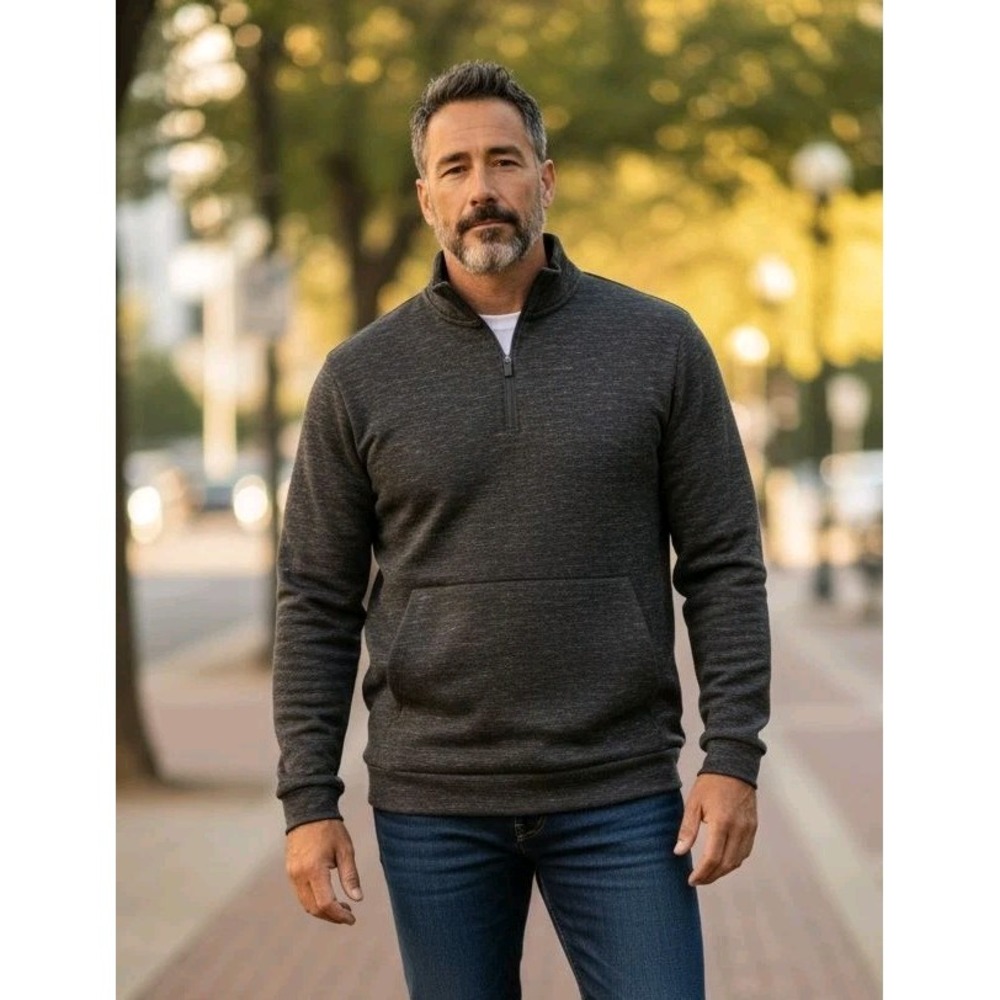 Stylus Pullover Men's Sz XL Long Sleeve Mock‎ Neck Heathered Black 1/4 Zip